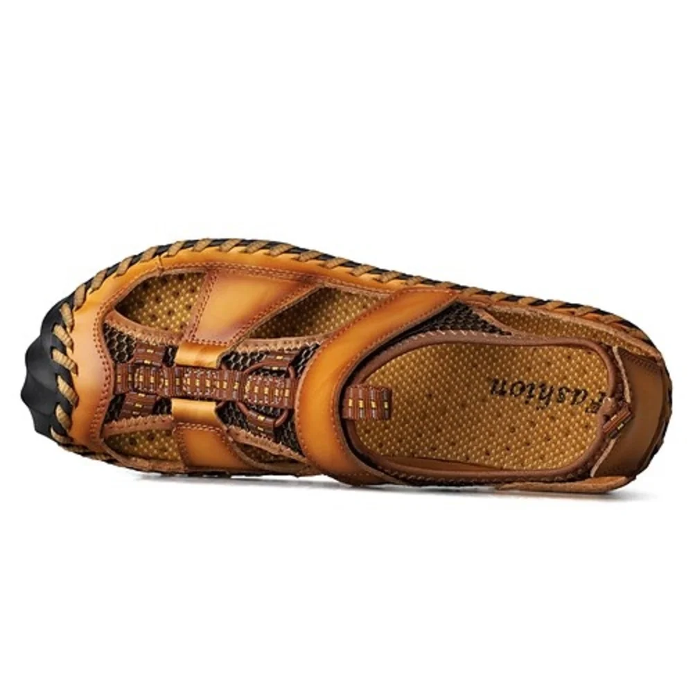 Men's Brown Leather Sandals - Picture 2 of 3